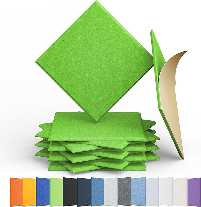 Amantech 12 Pack Acoustic Panels Self Adhesive Sound Proof Foam, High Density Sound Acoustic Panel, 12X12X0.4 Inch Square Panels in Home, Office, Reccording Room, Studio,and more(Fruit Green)