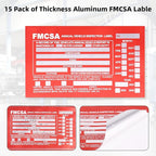 15-Pack Annual Vehicle Inspection Report Form, 3-Ply Carbonless Form and Hardboard, Includes 15-Pk Red FMCSA DOT Permanent Aluminum Adhesive Stickers, DOT Compliant