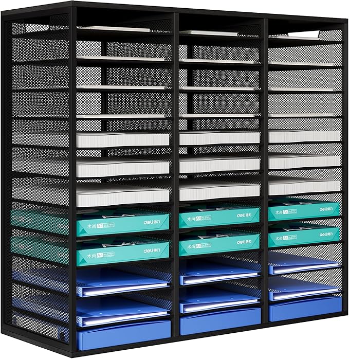 PAG-Mass Mail Sorter Adjustable Countertop Mail Holder, Heavy Duty Literature Organizer, Student Mailbox for Classroom, Desktop Bill Paper Organizer for Office Home School, 36 Compartments, Black