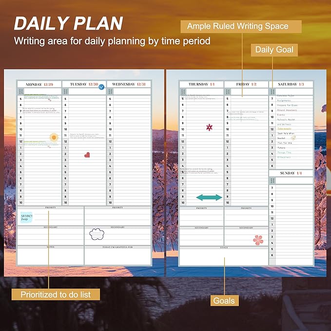 CAGIE 2026 Monthly Planner: 12 Months Jan 2026 - Dec 2026 Calendar Planner Weekly and Monthly 8.5" x 11" Large Spiral Planners for Women Hourly Daily Yearly Agenda with Tabs Stickers, Sunset
