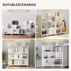 Chyanmoo Wood Cube Storage Organizer White Bookshelf - 3-Tier Freestanding Storage Cabinet with Legs for Home Office, 7-Cubes Open Shelf