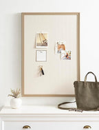 Kate and Laurel Oakhurst Rectangle Framed Linen Fabric Pinboard; 24 x 36; Light Tan; Traditional Decorative Bulletin Board with Stepped Profile and Lightly Distressed Finish