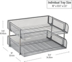 Mind Reader Stackable Paper Tray, Desktop Organizer, File Storage, Office, Metal Mesh, 13.5" L x 10" W x 7.25" H, 2 Pcs., Silver