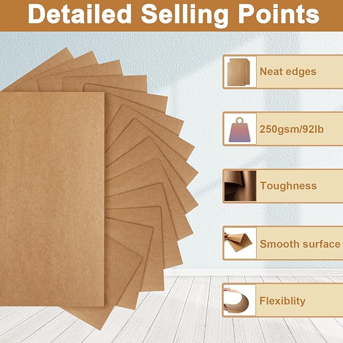 Silunkia 120 Sheets Brown Cardstock 8.5 x 11 Kraft Paper, 92lb Thick Printer Paper Card Stock for Greeting Cards, Stationery, Wrapper, Office Printing, Crafts, Invitations