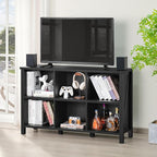 Joaxswe 6 Cube Bookcase, Farmhouse Wood Low Storage Organizer Book Shelf, Black 47" Horizontal Console Bookshelf with Legs, Hallway Book Case for Entryway, Display Cabinet for Living Room, Office