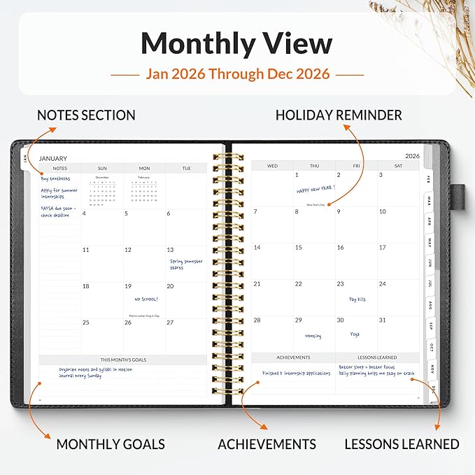 SUNEE 2026 Planner 8.5" x 11" – Dated Productivity Planner for Time Management - Daily,Weekly & Monthly Planner to Achieve Goals - Planner 2026 dated from January 2026 – December 2026,Black