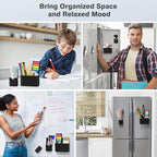 MoKo Magneitc Dry Erase Marker Holder Set, 3-Pack Magnetic Marker Pencil Pen Holder Cup Organizer for Metal & Magnetic Surface, 1 Large with Divider & 2 Small Holders & 1 Dry Erase, Black