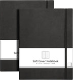 AHGXG Bullet Dotted Journal 2 Pack - B5 Large Journal Dot Grid Notebook (7.6'' X 10'') with Thick 120gsm Dot Paper, Soft Leather Cover, Total 384 Pages, Inner Pocket - Black