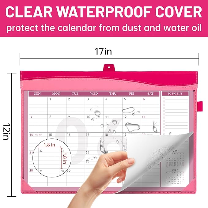 Yoment Desk Calendar 2026, Jan 2026-Dec 2027, 2026 Desk Calendar Large 17 x 12, 2026 Calendar with Plastic Cover, Pockets, to-Do Lists, Desktop Wall Calendar 2026-2027 for Office School Home, Pink