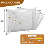 Docnest 3 Tier Mesh Wall File Holders with Hooks – 3 Pack Hanging Letter Holder - Document Organizer for Mail, Paper, Office, Home, School – Space-Saving Wall Mounted Folder Holder – White