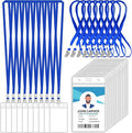 100 Pcs Clear Vertical Badge Id Card and 100 Pcs Lanyard, Reusable Lanyards for Id Badge Holder Name Tag Badge Holder with Lanyards for Adults Kids Business School Conferences (Blue)