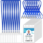 100 Pcs Clear Vertical Badge Id Card and 100 Pcs Lanyard, Reusable Lanyards for Id Badge Holder Name Tag Badge Holder with Lanyards for Adults Kids Business School Conferences (Blue)