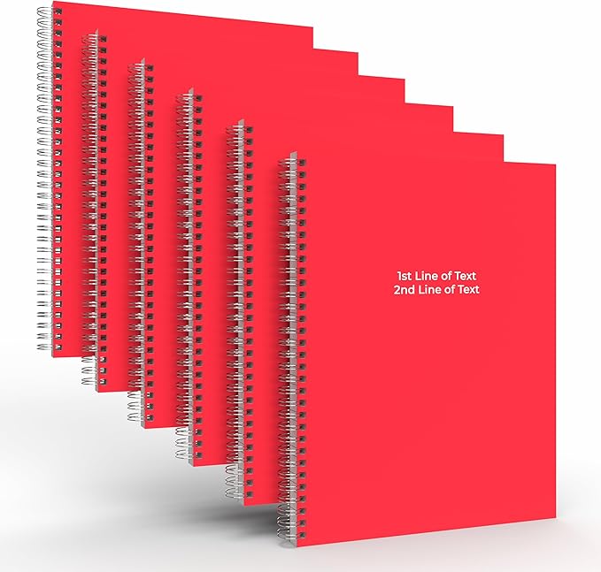Custom Spiral Notebook Journals with a Red Colored Cover - 6 Pack of 8.5" x 11" – College Ruled, Hard Cover, 50 Sheets Per Book – For Journaling, Office, School Supplies, etc.