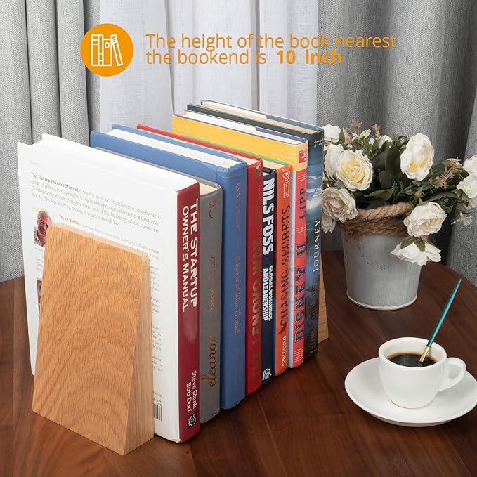 DRELIFAM Red Oak Book Ends Heavy Duty Handmade Book Ends for Shelves Decorative Bookends to Hold Heavy Books (Red Oak Large)