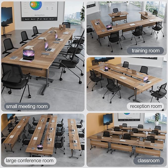 Folding Conference Table 4ft 5ft, Foldable Office Meeting Desk for 6 People, Multiple Sizes Colors Mobile Conference Room Table for Training Room School Business Furniture (4, White Walnut, 47in)