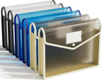 ABC life 6 Pack Plastic Expanding File Folder, Transparent envelopes with Snap Closure, No Dividers, Large Capacity, Assorted Colors, Fit Letter/A4 Size (Black+Blue+Tea Grey)