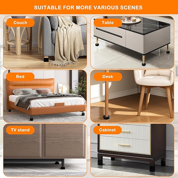 shouwuhho 18 Pack Furniture Risers Adjustable Bed Risers Heavy Duty Lifts Height 1", Square Stackable Bed Risers 1, 2 or 3 Inch for Desk Leg Table Couch Sofa Chair Bed Frame Legs Dorm, Black