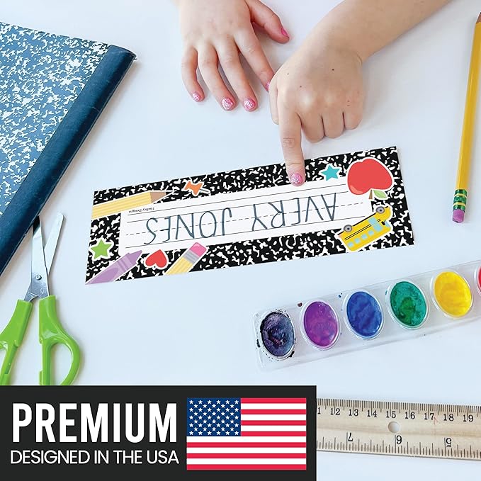 Hadley Designs Desk Name Tags For Classroom -25 Student Name Plates For Classroom Kindergarten, Preschool, 1st, 2nd & 3rd Grade, 9x3 Teacher Nameplates For Student Desks & Cubbies, Apple Nametags