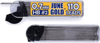 June Gold 72 Mechanical Pencils, 0.7 mm HB #2 Lead, 2 Dispensers/w 220 Graphite Refills & 16 Refill Erasers, Break Resistant Lead, Convenient Side Click & Soft Non-Slip Grip