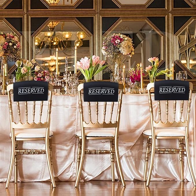 12 Pcs Reserved Seating Signs Reserved Chair Sign Printed Placeholder for Church Pew, Wedding, Party Events (Gold and White, 12 Pcs)