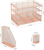 OPNICE Desk Organizer, 4-Tier Desktop File Organizer with Drawer and 2 Pen Holders, Office Desk Accessories, File Sorters, Workspace Organizers for Office Supplies(Rose Gold)