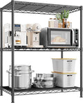 3 Tier Storage Shelves Metal Shelving Unit,Adjustable Wire Rack Pantry Kitchen Shelves,Small Shelf Wire Shelving for Laundry Office Bedroom Dorm Bathroom Closet 24" W x 30" H x 14" D Black Shelves