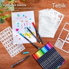 Tebik 108 Pack Planner Colored Pens, 100 Assorted Colors Drawing Pens with 8 Different Stencils, Perfect for Dotted Journal Planner Writing Note Calendar Coloring Office School Supplies