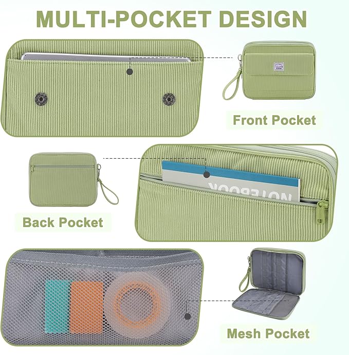 VASCHY Colored Pencil Case, Corduroy Large Pencil Pouch for Art Pens Markers Gel Pens Big Holder Organizer Fits 192 Pencils for Girls Women Light Green