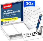 GAUDER Magnetic Labels Writable - Reusable Magnet Tags for Whiteboard, Chalkboard, Kanban Board and Refrigerator - Magnet Cards with Marker (30 Pack - 4.7 x 2.75 Inches)