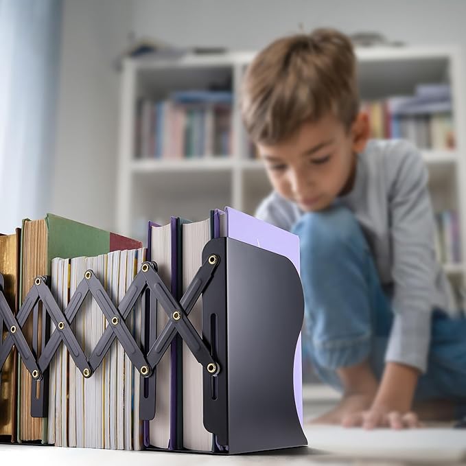 Officemate Adjustable Bookends, Expandable 4"-18", Black.