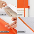 Heture Hardcover Notebooks, A5 Lined Journals Notebook for Writing 160 Pages, 8.2 x 5.5 inch, Classic Ruled Notebooks for College/Work/Travel (Orange, 1 Pack)