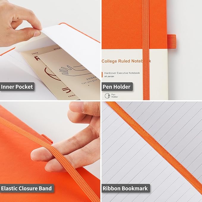 Heture Hardcover Notebooks, A5 Lined Journals Notebook for Writing 160 Pages, 8.2 x 5.5 inch, Classic Ruled Notebooks for College/Work/Travel (Orange, 1 Pack)