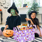 FUULOXE Halloween Empty Storage Basket with Handles Open Gifts&Candy Spooky Basket stuffers for Kids Baby Collapsible Women Organizer Bins Toys Boxes for Shelves Home Office