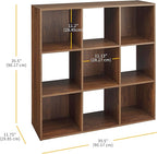 Whitmor 9 Cube Storage Organizer, Open Storage Display Bookshelf, Storage Cabinet for Living Room, Bedroom, Home, Office, Walnut