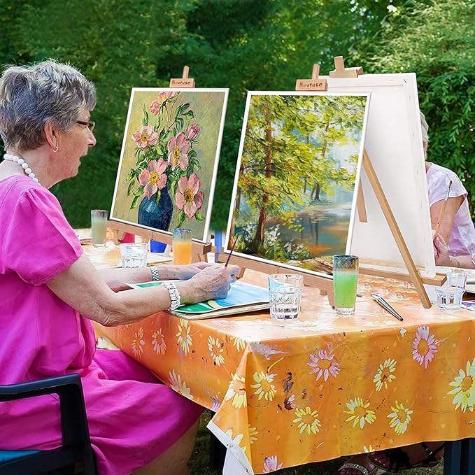 Miratuso Art Easel (2 Pack) A-Frame Painting Easel, Wood Display Stand Holding Canvas Up to 22" High, Portable Folding Travel Tabletop Easel and Sign Holder, Easy to Carry