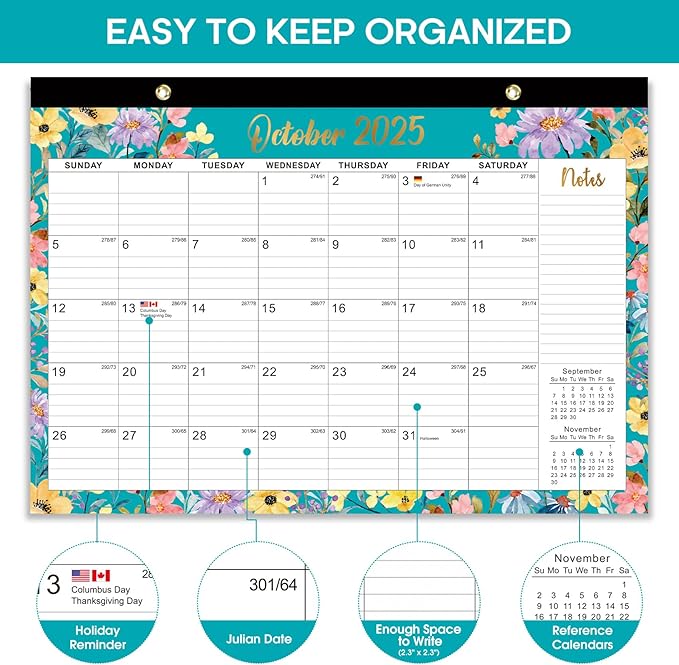 3 Pack of Desk Calendar 2026, 21 Months Calendar Runs from October 2025 to June 2027 - Large 17" x 12" Desktop/Wall Monthly Planner for Home School, or Office - Floral