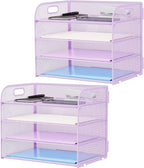 Marbrasse 2 Pack 4 Tier Paper Organizer Letter Tray - Mesh Desk File Organizer with Handle, Paper Sorter Organizer for Letter/A4 Office File Folder Holder (Purple, 12.6" x 9.1" x 10.7")
