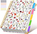 Hardcover Spiral Notebook 8.5"x11" Journal with Removable Dividers Tabs, 300 Pages Leather 5 Subject Notebook College Ruled, Large A4 Notebooks for Work School, Journal for Women, A4 Flower white