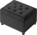 Decent Home 24" Storage Ottoman, Fabric Ottoman Foot Rest Stool with Hinged Lid, Tufted Rectangle Upholstered Footstool, Load Up to 350 lb, for Living Room, Bedroom, Dorm, Black