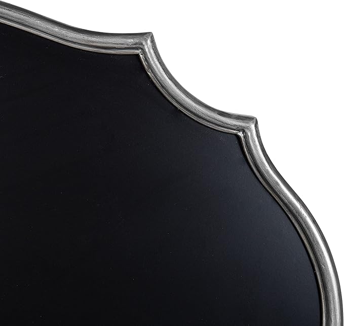 Kate and Laurel Leanna Decorative Scalloped Metal Chalkboard; 24 x 36; Silver; Framed Rounded Oval Vintage Chalkboard for Unique Display; Organization; and Decor