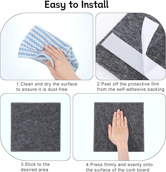 Large Cork Board 28" x 19", 6 Pack Felt Wall Tiles with Colored Pushpins, Bulletin Boards with Removable Self-Adhesive Strips, Pin Board Cork Boards for Walls Office Home-Dark Gray