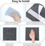 Large Cork Board 28" x 19", 6 Pack Felt Wall Tiles with Colored Pushpins, Bulletin Boards with Removable Self-Adhesive Strips, Pin Board Cork Boards for Walls Office Home-Dark Gray