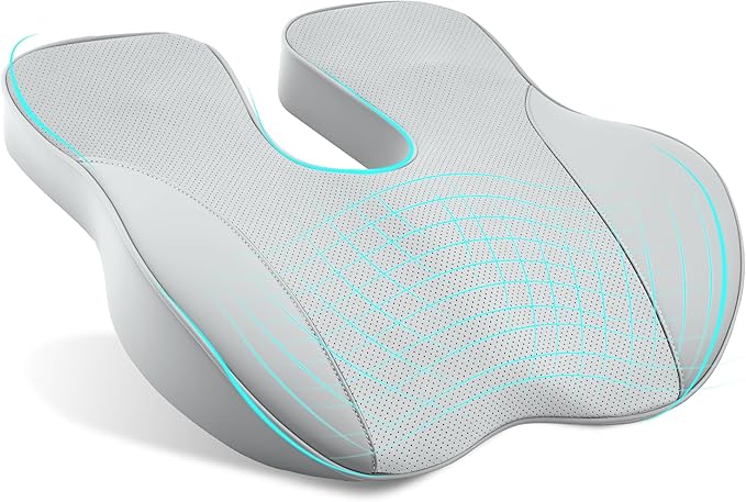 EARJIA Memory Foam Seat Cushion for Office Chair Seat Cushions for Long Sitting Tailbone Pain Relief Anti-Slip Bottom & Removable Leather Cover for Car Gaming Work