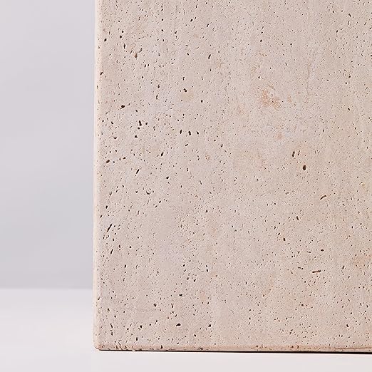 Rectangular Ivory Travertine Bathroom Trash Can, Natural Organic Stone Office Wastebasket, Wabi-Sabi Durable Storage Basket, Garbage Container for Bathroom, Home Office, Bedroom, Living Room, Toilet