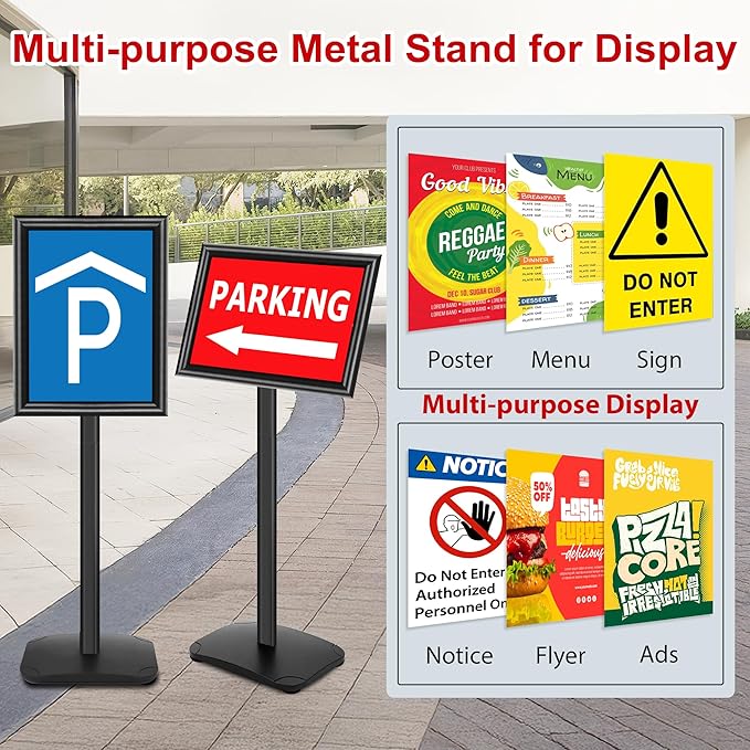 VAIIGO Heavy Duty Sign Holder Stand 11x17 Inch - Pedestal Floor Standing Sign Holder with Weighted Base - Vertical & Horizontal Poster/Menu Stand for Indoor/Outdoor Business Store Advertising, Black