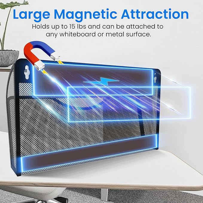 KZWKRG Magnetic File Holder 3PCS Wall File Folder Organizer, No Drilling Hanging Magazine Rack for Refrigerator, Document Paper Mail Folder Holders Office File Magnetic Organizer (Black)