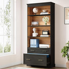 Tribesigns Way to Origin 2-Drawer Vertical File Cabinet for Letter Size, Moder Filing Cabinet with 5-Tier Bookshelf, Large Printer Stand with Open Storage Shelves for Home Office (Black)