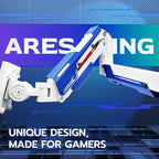 ARES WING Heavy Duty Single Monitor Arm - Gas Spring Aluminum Monitor Mount for 24"-57" Ultrawide Screens up to 66 lbs with Clamp/Grommet Desk Mount, 75/100/200 Vesa Mount, White
