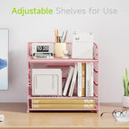 Cawukege 5 Tier Paper Organizer with Handle, Metal Mesh Desk Organizer File Folder Paper Letter Tray Desktop Document Sorter for Classroom, School, Office Accessories Organization and Storage - Pink