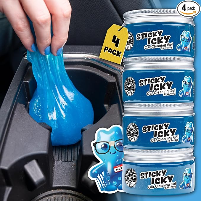Chemical Guys Sticky Icky Car Cleaning Gel, Green Apple, Interior Car Cleaner, Reusable Automotive Crevice & Interior Dust Cleaner for Air Vents, Consoles, Cup Holders & Keyboards, 4 Pack (100g Each)